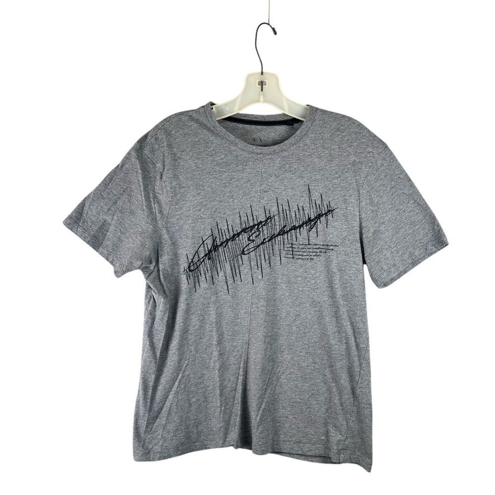 ARMANI EXCHANGE Gray T-Shirt Mens Large A|X Color Graphic Short Sleeve XL Crew